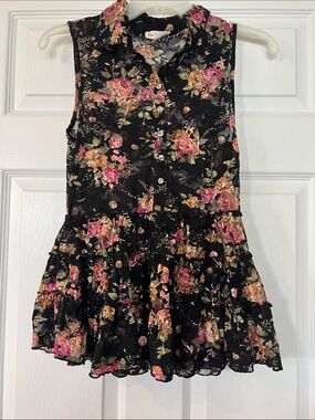 Hem & Thread Black Floral Tank Top